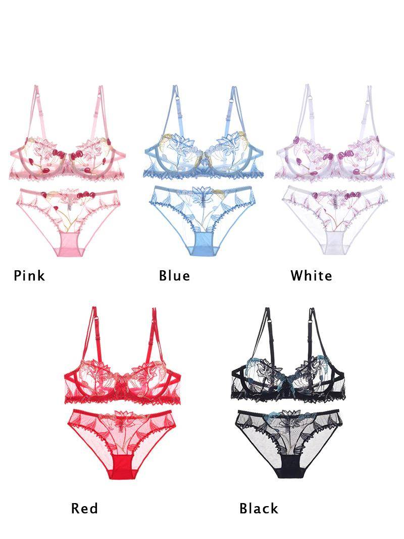 Sexy Transparent Flower Lingerie Set - Kawaii Stop - Adjusted-Straps, Back Closure, Bra, Bras, Cotton, Cute, Embroidery, Floral, Flower, Intimates, Lingerie, Non-Convertible Straps, Nylon, Panties, Sensuous, Set, Sets, Sexy, Sexy Lingerie, Sexy Products, Sexy Transparent, Spandex, Tow Hook-and-Eye, Underwear, Underwire, Women's, Women's Clothing &amp; Accessories