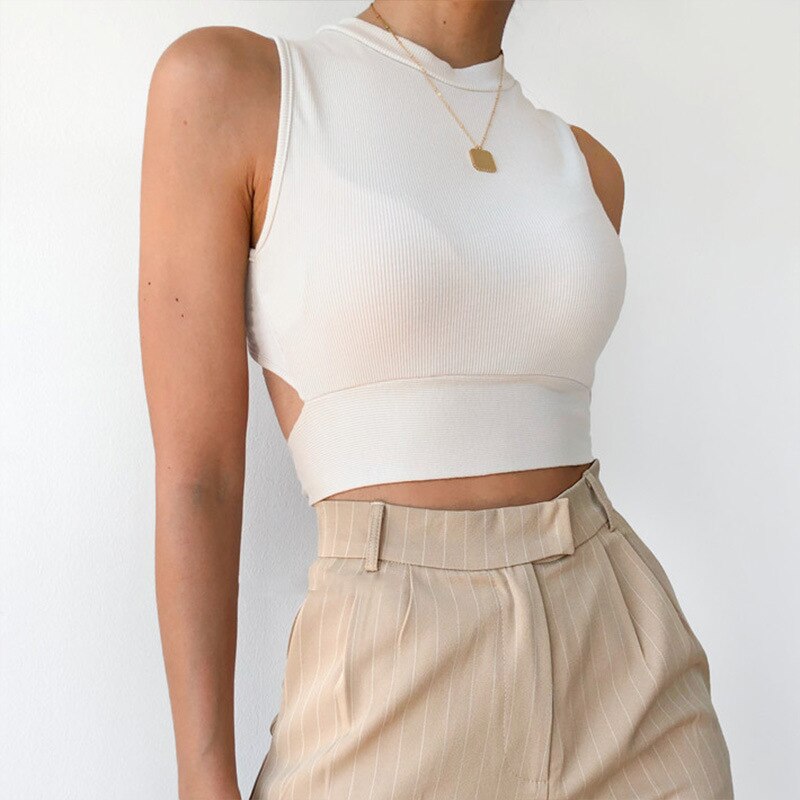 Casual Backless Streetwear Tops - Kawaii Stop - Backless, Bandage, Blouses &amp; Shirts, Camis &amp; Tops, Casual, Cotton, Crop Top, Crop Tops, Slim, Solid, Streetwear, Summer, Tank Top, Tops, Tops &amp; Tees, Women, Women's Clothing &amp; Accessories