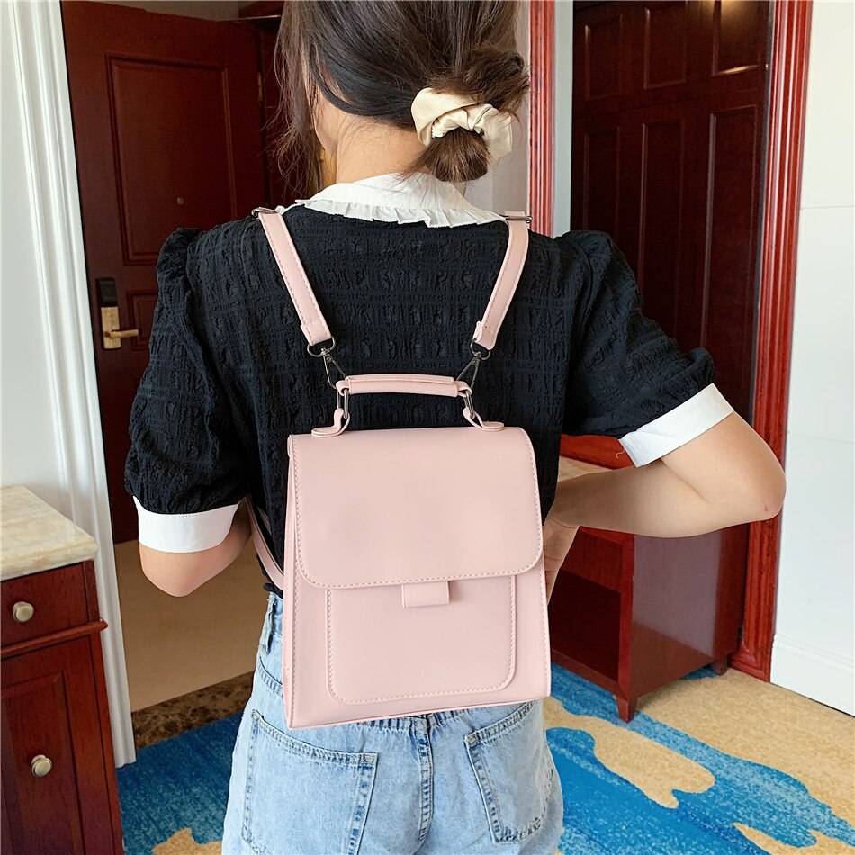 Small Leather Backpack - Kawaii Stop - Backpacks, Black, Cover, Cute, Embossing, Fashion, Harajuku, Japanese, Kawaii, Korean, Pink, Silt Pocket, Solid, Synthetic Leather, White, Women Bags &amp; Wallets