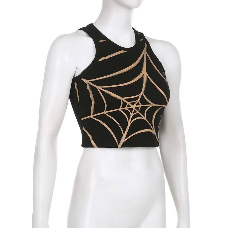 Spider Web Tank Top - Kawaii Stop - Aesthetic, Alt, Black, Clothes, Crop Top, Crop Tops, Dark, Emo, Goth, Gothic, Grunge, Mall, Print, Punk, Sexy, Slim, Spider Web, Streetwear, T-Shirts, Tank, Tops, Tops &amp; Tees, Women, Women's Clothing &amp; Accessories