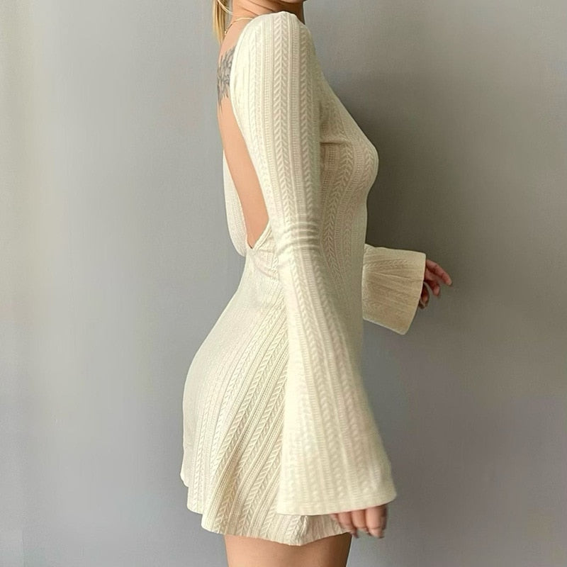 A-line Knitted Dress - Kawaii Stop - A-Line, All Dresses, Autumn, Backless, Big, Dress, Dresses, Fashion, Flare, Knitted, Long, Party, Sexy, Sleeve, Slim, SML, Spring, Striped, Vintage, Women, Women's Clothing &amp; Accessories