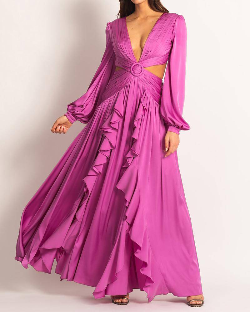 Stylish Wrap Dress With Tie Waist - Kawaii Stop - All Dresses, Dresses, Dresses For Women, High Waist, Pleated, Ruffled Dress, Solid Color, V-Neck, Woman Dress, Women's Clothing &amp; Accessories, women's dress