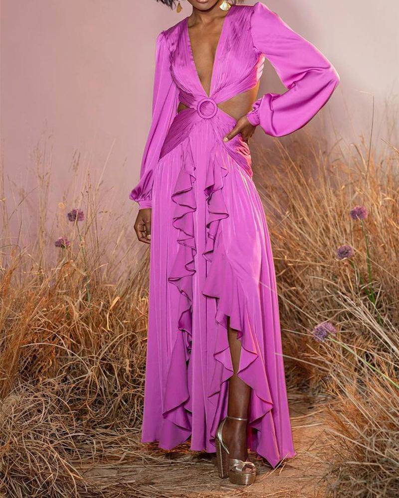 Stylish Wrap Dress With Tie Waist - Kawaii Stop - All Dresses, Dresses, Dresses For Women, High Waist, Pleated, Ruffled Dress, Solid Color, V-Neck, Woman Dress, Women's Clothing &amp; Accessories, women's dress