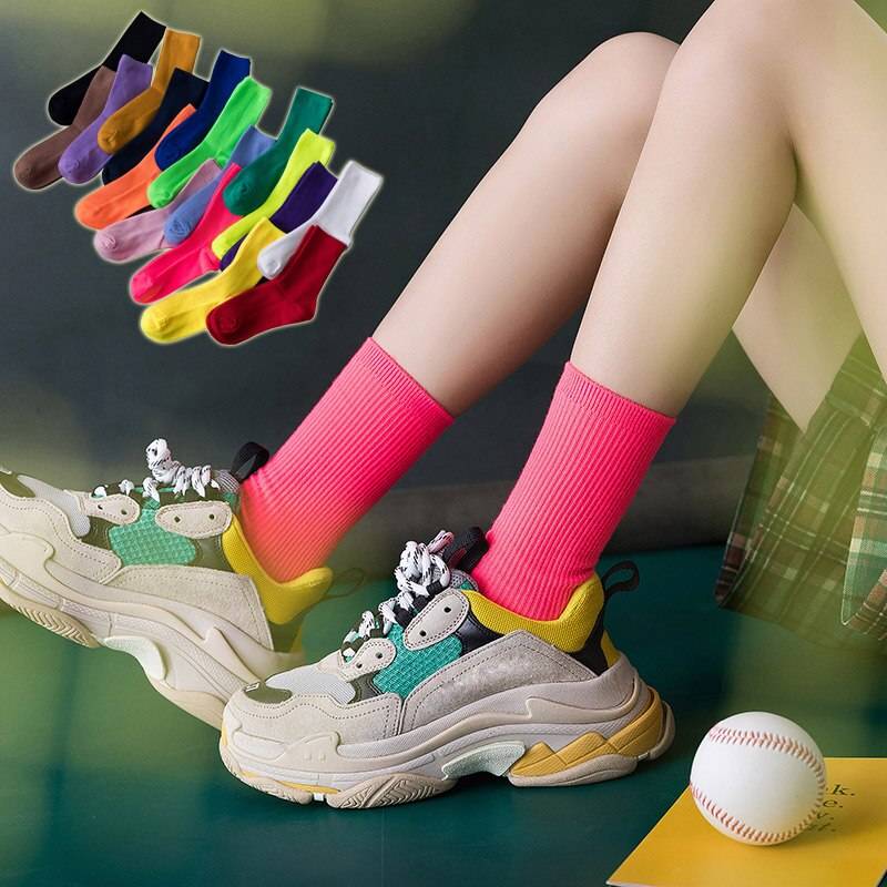Harajuku Fluorescent Socks - Kawaii Stop - Adorable, Casual, Cute, Fashion, Fluorescent, Harajuku, Japanese, Kawaii, Korean, Long Socks, Socks, Socks &amp; Hosiery, Solid, Spandex, Standard, Street Fashion, Streetwear, Women's Clothing &amp; Accessories