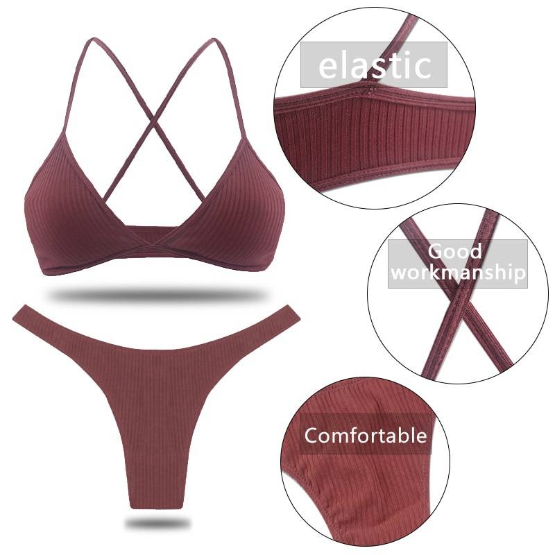 Thin Cotton Underwear Set - Kawaii Stop - Bra, Bras, Cotton, Cute, Intimates, Lace, Nylon, Panties, Seamless, Sensuous, Set, Sets, Sexy, Sexy Lingerie, Sexy Products, Solid, Spandex, Underwear, Unlined, Wire Free, Wireless, Women's, Women's Clothing &amp; Accessories