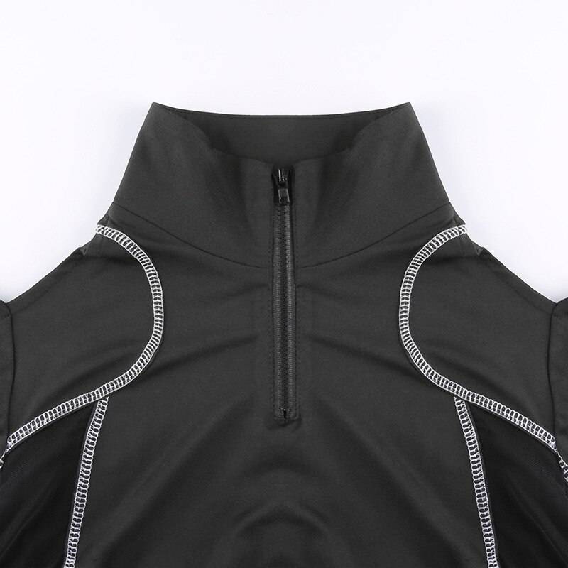 Tron Techwear Top - Kawaii Stop - Black, Buckle, Camis &amp; Tops, Cropped Tops, Dark, Goth, Grunge, Hip Hop, Open Shoulder, Patchwork, Punk, Sexy, Skinny, Streetwear, T-Shirts, Techwear, Tops &amp; Tees, Tops6971, Women, Women's Clothing &amp; Accessories