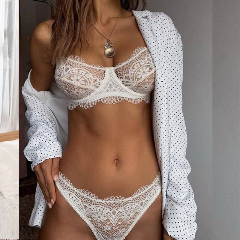 Sexy Two Pieces Lace Set - Kawaii Stop - Bra, Bras, Cute, Intimates, Lace, Lingerie, Panties, Panty, Polyester, Sensuous, Set, Sets, Sexy, Sexy Lingerie, Sexy Products, Solid, Spandex, Underwear, Women's, Women's Clothing &amp; Accessories