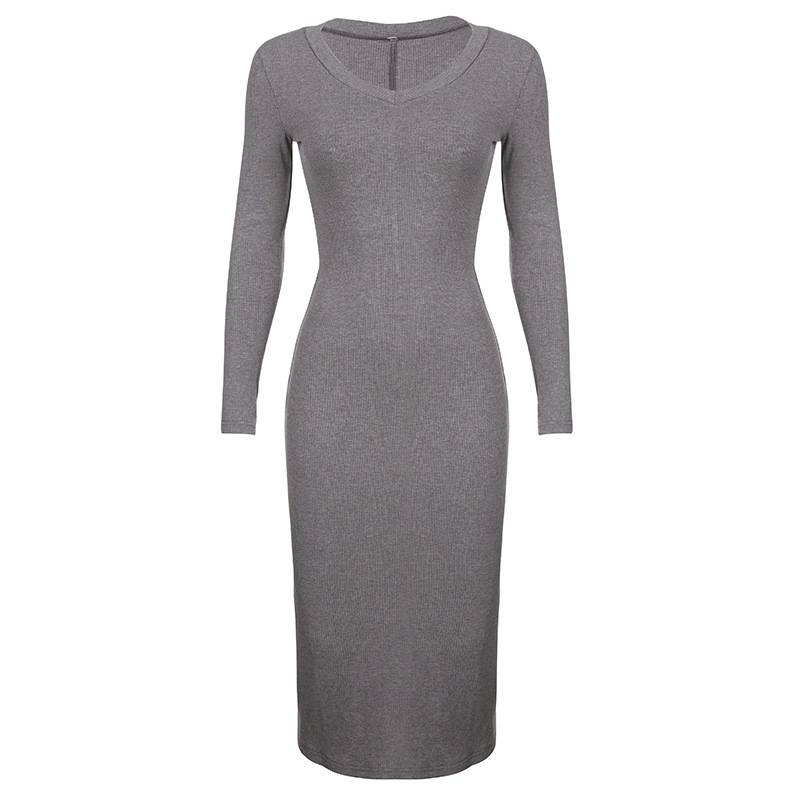 V-neck Knitted Dress - Kawaii Stop - All Dresses, Autumn, Bodycon, Dress, Dresses, Fashion, Knitted, Long, Long Sleeve, Party, Skinny, Slim, SML, Solid Color, Spring, V-Neck, Vintage, Women, Women's Clothing &amp; Accessories