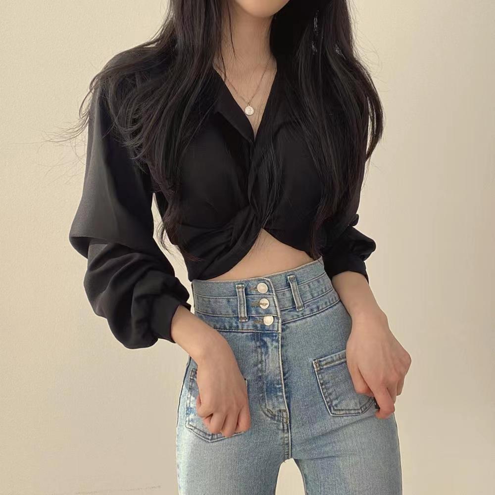 Korean Style Vintage Tunic - Kawaii Stop - Black, Blouse, Blouses &amp; Shirts, chic, Crop Top, Female, Harajuku, Korean, Long Sleeve, Sexy, Shirt, Streetwear, Style, Tops &amp; Tees, Trends, Tunic, Vintage, White, Women, Women's Clothing &amp; Accessories