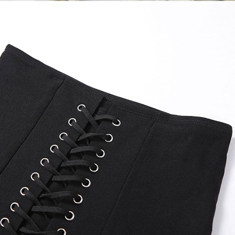 Edgy Lace Up Skirt - Kawaii Stop - Above Knee, Adorable, Beige, Black, Bottoms, Cute, Edgy, Empire, Eyelet, Fashion, Gothic, Harajuku, High, High Waist, High Waisted, Hollow Out, Japanese, Kawaii, Korean, Lace Up, Mini, Patchwork, Polyester, Punk, Skirt, Skirts, Solid, Straight, Women's, Women's Clothing &amp; Accessories