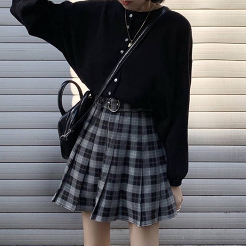 Grunge Plaid Pleated Mini Skirt - Kawaii Stop - Above Knee, Adorable, Black, Bottoms, Casual, Cute, Empire, Fashion, Gothic, Grunge, Harajuku, High Waist, High Waisted, Japanese, Kawaii, Korean, Mini, Plaid, Pleated, Polyester, Skirt, Skirts, Spandex, Streetwear, Women's Clothing &amp; Accessories