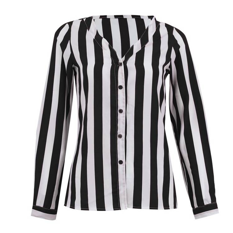 Women's Striped Blouse - Kawaii Stop - Adorable, Blouse, Blouses &amp; Shirts, Broadcloth, Cute, Fashion, Formal, Harajuku, Japanese, Kawaii, Korean, Polyester, Striped, Tops, Tops &amp; Tees, Turn-Down Collar, V-Neck, Women's Clothing &amp; Accessories