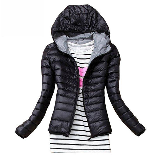Stand Collar Hooded Winter Jacket - Kawaii Stop - Adorable, Casual, Coats, Cotton, Cute, Down Jacket, Down Jackets, Fashion, Harajuku, Hooded, Jacket, Jackets, Jackets &amp; Coats, Japanese, Kawaii, Korean, Polyester, Slim, Solid, Stand Collar, Street Fashion, Streetwear, Winter, Women's Clothing &amp; Accessories, Zipper