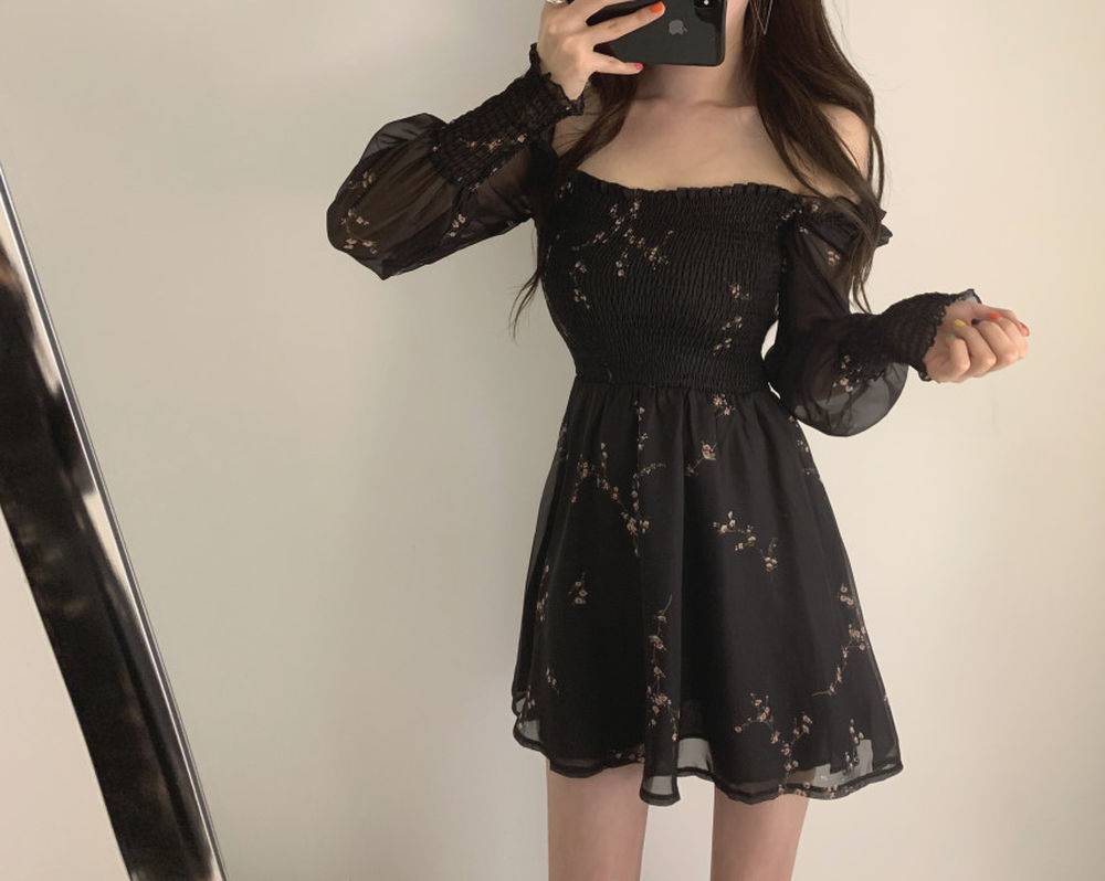 Floral Puff Sleeve Dress - Kawaii Stop - A-Line, Above Knee, Adorable, All Dresses, Autumn, Cotton, Cute, Dress, Dresses, Empire, Fashion, Floral, Harajuku, Japanese, Kawaii, Korean, Mini, Polyester, Print, Puff Sleeve, Square Collar, Vintage, Women's Clothing &amp; Accessories