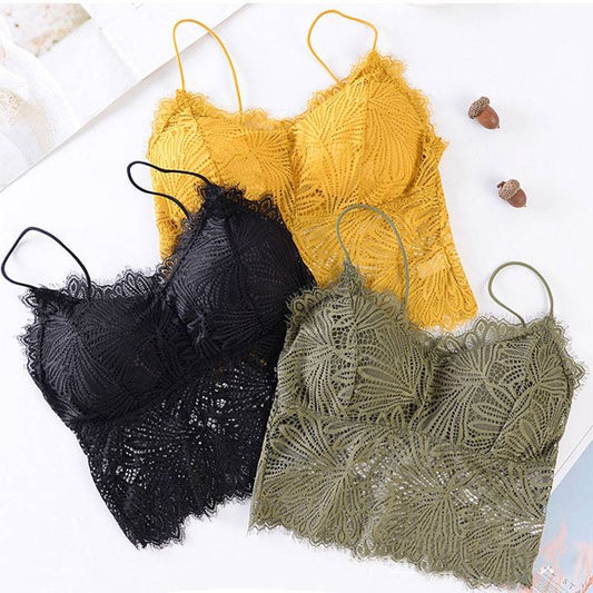 Strap Lace Bra - Kawaii Stop - Black, Bra, Bras, Cute, Green, Intimates, Lace, Non-Adjusted Straps, Nylon, One Size, Padded, Push Up, Sensuous, Sexy, Sexy Lingerie, Sexy Products, Solid, Spandex, Strap, White, Wire Free, Wireless, Women's, Women's Clothing &amp; Accessories, Yellow