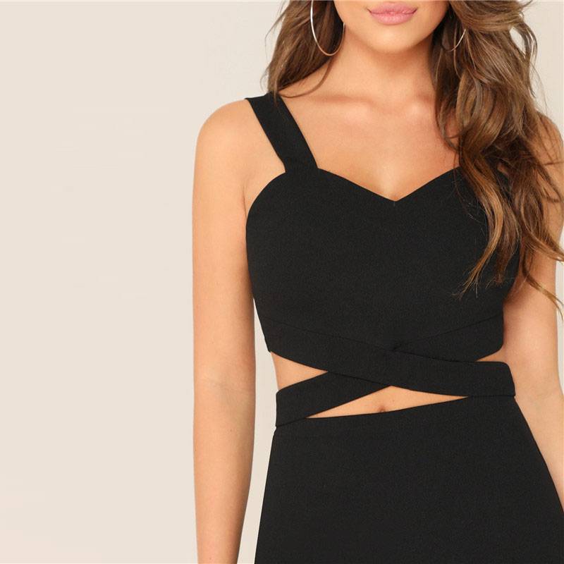 Women's Criss-Cross Black Skirt Suit - Kawaii Stop - Bottoms, Business Attire, Chic and Professional, Classic Black, Confidence and Sophistication, Elegant Style, Polished Appearance, Polyester and Spandex Blend, Professional Fashion, Skirts, V-Neck Collar, Women's Clothing &amp; Accessories, Women's Criss-Cross Black Skirt Suit, Workplace Fashion