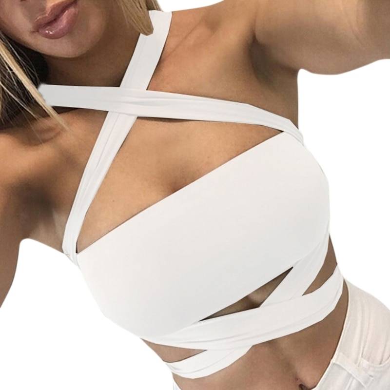 Women's Criss-Cross Style Crop Top - Kawaii Stop - Camis &amp; Tops, Casual Chic, Chic Style, Effortless Fashion, Polyester and Spandex Blend, Seasonal Elegance, Stay Stylish, Tops &amp; Tees, Trendy Look, V-Neck Design, Versatile Styling, Women's Clothing &amp; Accessories, Women's Criss-Cross Style Crop Top