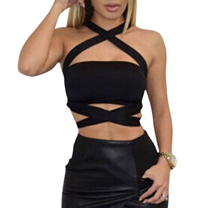 Women's Criss-Cross Style Crop Top - Kawaii Stop - Camis &amp; Tops, Casual Chic, Chic Style, Effortless Fashion, Polyester and Spandex Blend, Seasonal Elegance, Stay Stylish, Tops &amp; Tees, Trendy Look, V-Neck Design, Versatile Styling, Women's Clothing &amp; Accessories, Women's Criss-Cross Style Crop Top