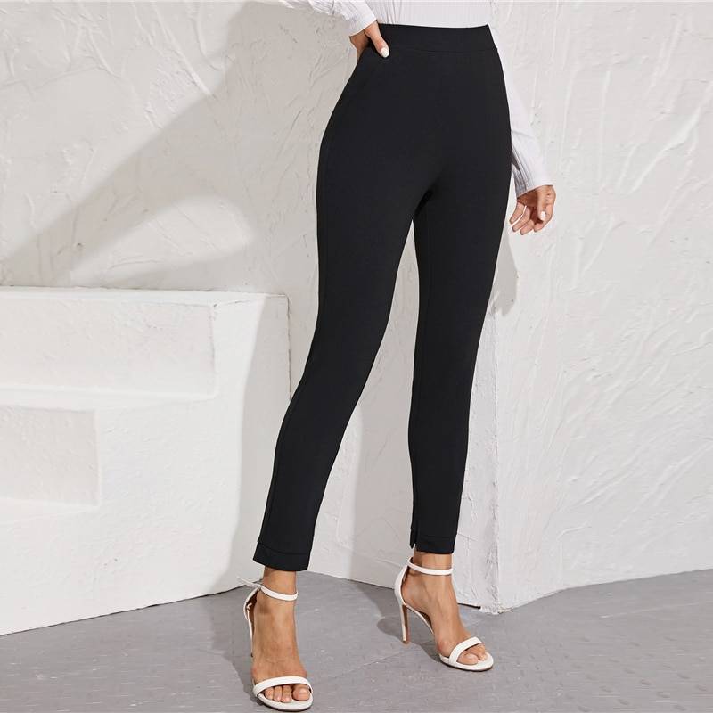 Women's Elastic Formal Solid Color Pants - Kawaii Stop - Bottoms, Chic and Elegant, Comfortable Style, Elastic Waistband, Formal Events, Formal Fashion, Pants &amp; Capris, Polished Appearance, Polyester and Spandex Blend, Seasonal Elegance, Sophisticated Look, Summer Season, Women's Clothing &amp; Accessories, Women's Elastic Formal Solid Color Pants