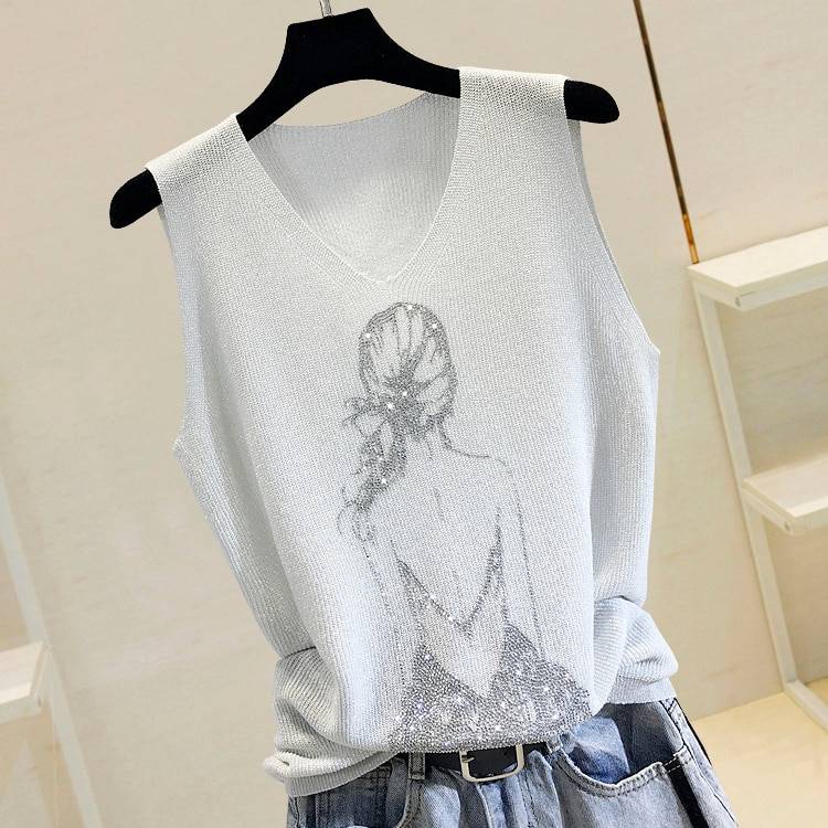 Glitter Print Tank Top - Kawaii Stop - Bright, Camis &amp; Tops, Casual, Cotton, Knitted, O-Neck, Onesize, Outwear, Polyester, Silk, Sleeveless, Streetwear, Summer, Tank, Tank Top, Thin, Top Women, Tops, Tops &amp; Tees, V-Neck, Vest, Women, Women's Clothing &amp; Accessories