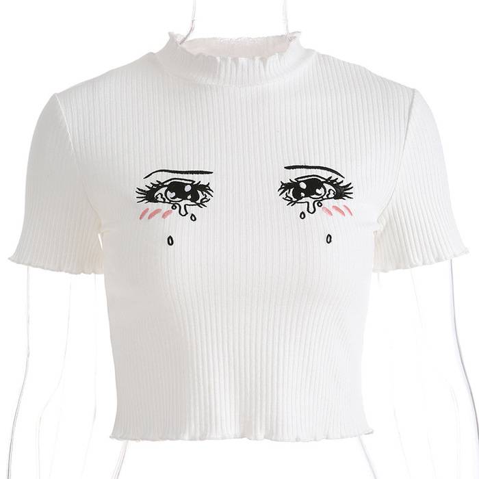Women's Graphic Tee - Kawaii Stop - Casual, Cotton, Crop Top, Crop Tops, Cute, Embroidery, Fashion, Graphic Tee, Lady, Short, Short Sleeve, Slim, SML, Summer, T Shirt, T-Shirts, Tee, Tops &amp; Tees, Women, Women's Clothing &amp; Accessories, Y2k Top