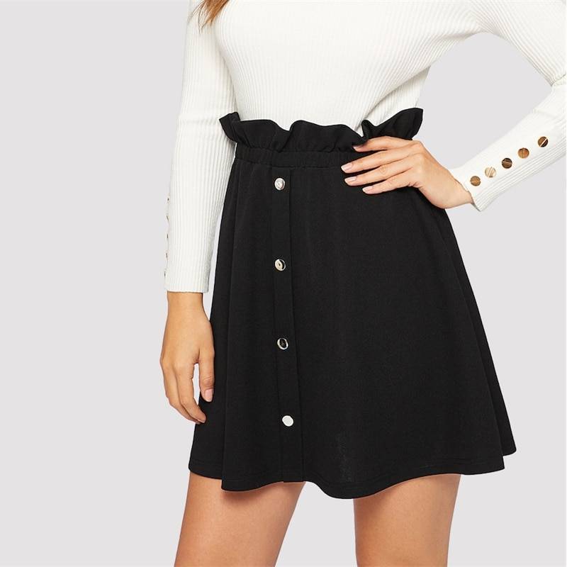 Women's High Waisted Black Skirt - Kawaii Stop - Bottoms, Chic Fashion, Classic Black, Elegant Style, High Waist, Mini Length, Polished Appearance, Polyester and Spandex Blend, Skirts, Stay Stylish, Timeless Elegance, Versatile Styling, Women's Clothing &amp; Accessories, Women's High Waisted Black Skirt