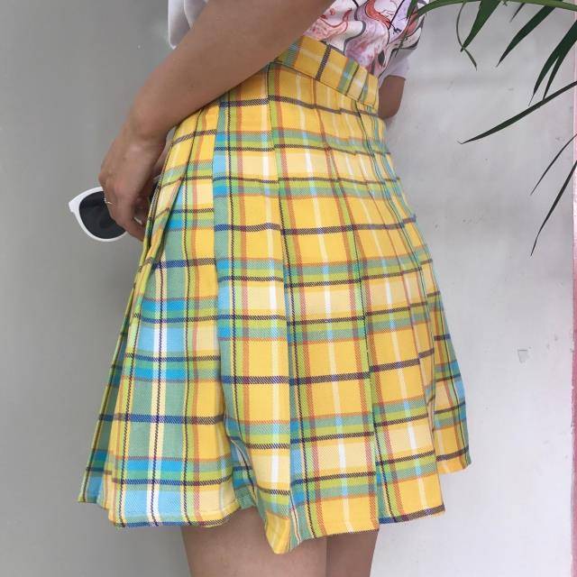 Women's Kawaii Pleated Skirt - Kawaii Stop - Adorable Design, Blue, Bottoms, Comfortable Waist, Cute, Cute and Playful, Kawaii, Kawaii Aesthetics, Pink, Pleated, Polyester Material, Skirt, Skirts, Stay Cute and Charming, Sweet and Stylish, Versatile Length, Women's, Women's Clothing &amp; Accessories, Women's Kawaii Pleated Skirt, Yellow