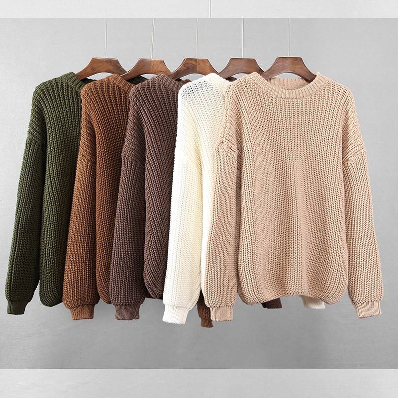 Loose Oversized Knit Sweater - Kawaii Stop - Acrylic, Cute, Hoodies &amp; Sweatshirts, Kawaii, Knitted, Korean, Loose, O-Neck, Style, Sweater, Sweaters, Tops &amp; Tees, Women's, Women's Clothing &amp; Accessories