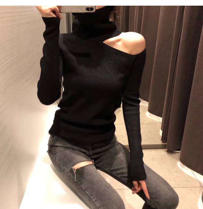 Off Shoulder Knitted Sweater - Kawaii Stop - Acrylic, Black, Cashmere, Clothing, Comfy, Cotton, Cuty, Female, Jumper, Kawaii, Knitted, Long Sleeve, Off Shoulder, Pullovers, Sexy, Sweater, Sweaters, Tops &amp; Tees, Turtleneck, White, Women, Women's Clothing &amp; Accessories