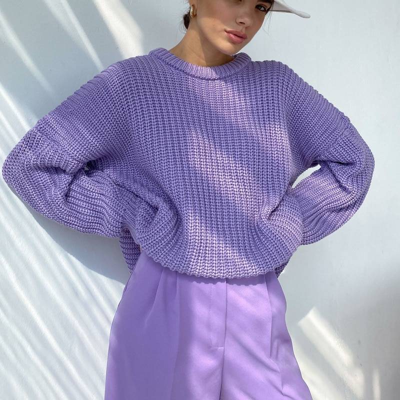 Women's Oversized Knitted Sweater - Kawaii Stop - Autumn, Cashmere, Casual, Female, Knitted, Long Sleeve, Loose, Oversized, Pullovers, Solid, Sweater, Sweaters, Thickening, Tops, Tops &amp; Tees, Winter, Women, Women's, Women's Clothing &amp; Accessories
