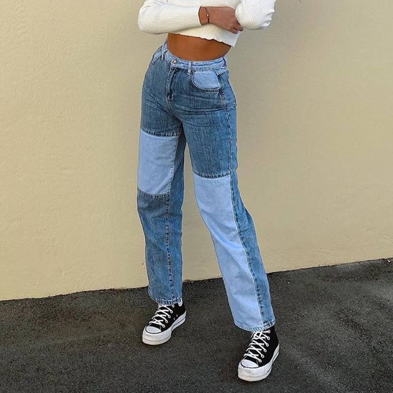 Patchwork Jeans High Waisted - Kawaii Stop - Aesthetic, Bodycon, Bottoms, Cute, Fashion, Harajuku, Japanese Streetwear, Jeans, Kawaii, Pants, Patchwork, Streetwear, Woman, Women's, Women's Clothing &amp; Accessories