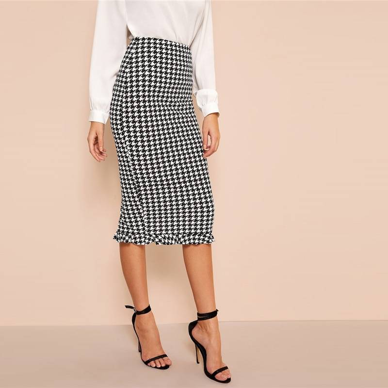 Women's Pencil Plaided Skirt - Kawaii Stop - Bottoms, Chic Fashion, Contemporary Elegance, High Waist, Pencil Silhouette, Polyester and Spandex Blend, Skirts, Sleek Design, Trendy and Sophisticated, Versatile Styling, Women's Clothing &amp; Accessories, Women's Pencil Plaided Skirt