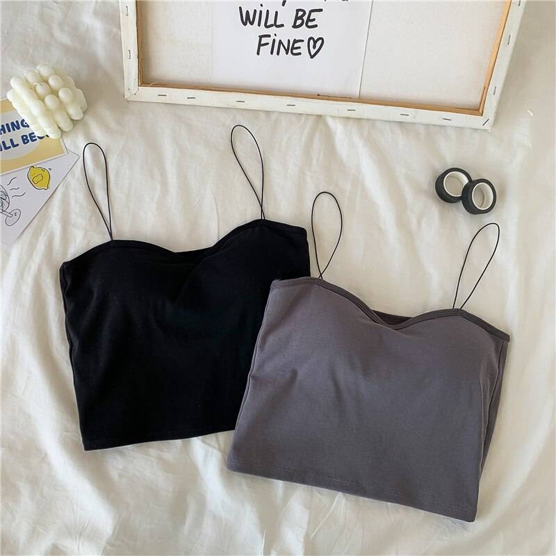Basic Crop Top Sleeveless - Kawaii Stop - America, Camis &amp; Tops, Camisoles, Comfortable, Cotton, Crop, Crop Top, Fashion, Female, Intimate, On, Seamless, Sexy, silky, Slim, Soft, Spandex, Square, Strap, Straps, Tanks, Thin, Top, Tops &amp; Tees, Tube, Tube Top, Underwear, Vest, Women, Women's, Women's Clothing &amp; Accessories