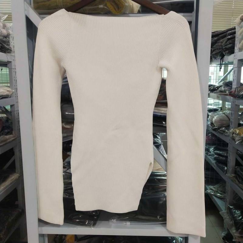 Square Neck Knit Top - Kawaii Stop - Autumn, Blouses &amp; Shirts, Cashmere, Clothes, Collar, Elastic, Fashion, Fit, Full Sleeves, High Waist, Pullover, Sexy, Shirt, Sqaure Collar, Square, Tops &amp; Tees, Viscose, Women, Women's, Women's Clothing &amp; Accessories