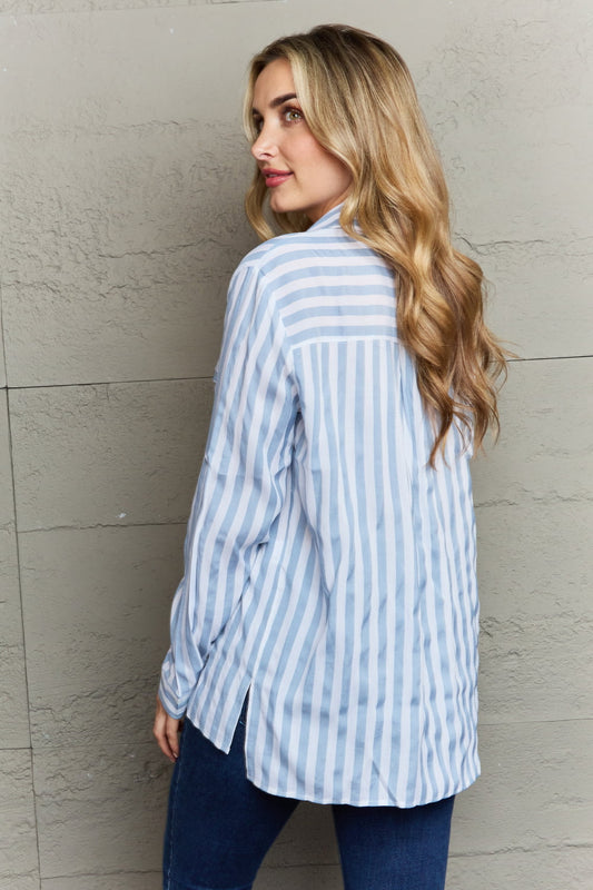 Take Your Time Collared Button Down Striped Shirt - Kawaii Stop - Casual Elegance, Chic Design, Classic Style, LA-Based Brand, Ninexis, Ship from USA, Striped Shirt, Timeless Appeal, White Birch Fashion, Women's Clothing, Women's Fashion