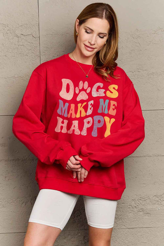 Simply Love Simply Love Full Size DOGS MAKE ME HAPPY Graphic Sweatshirt - Kawaii Stop - Kawaii Shop