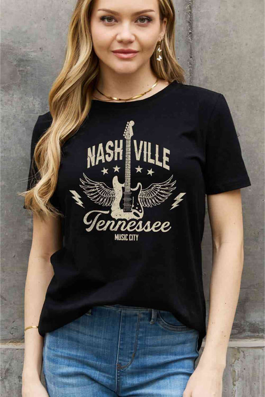 NASHVILLE TENNESSEE MUSIC CITY Graphic Cotton Tee - Kawaii Stop - Casual Style, City Explorer, Comfortable Fit, Confidence Booster, Everyday Wear, Fashion, Graphic Cotton Tee, High-Quality Cotton, Long Length, Music Lover, Must-Have, Nashville Music City Tee, Opaque Tee, Round Neck, Ship From Overseas, Short Sleeves, Simply Love, Slightly Stretchy, Southern Vibes, Stylish, T-Shirt, Versatile, Women's Tee