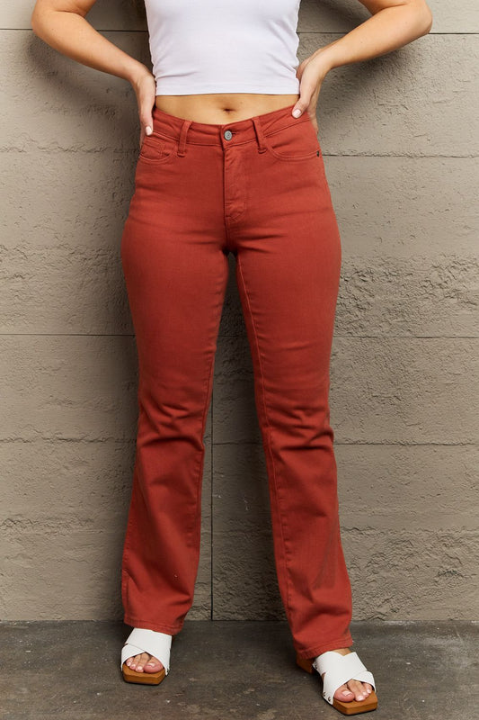 Full Size Mid Rise Slim Bootcut Jeans - Kawaii Stop - Basic Style, Comfortable, Denim, Fashion, Jeans, Judy Blue, Mid Rise, Ship from USA, Slim Bootcut, Sophisticated, Terracotta, Unique, Versatile, Women's Clothing
