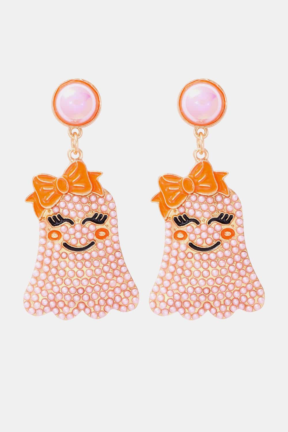 Smiling Ghost Shape Synthetic Pearl Earrings - Light Pink / One Size - Women’s Jewelry - Earrings - 9 - 2024