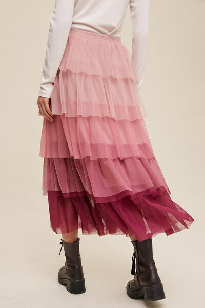 Elastic Waist Layered Tulle Midi Skirt - Kawaii Stop - Comfortable Fit, Easy Care, Elastic Waist Skirt, Imported Fashion, Layered Tulle Skirt, Machine Wash, Midi Skirt, Opaque Finish, Polyester Fabric, Ship From Overseas, SYNZ, Tiered Design, Tumble Dry, Versatile Outfit, Whimsical Style, Women's Apparel