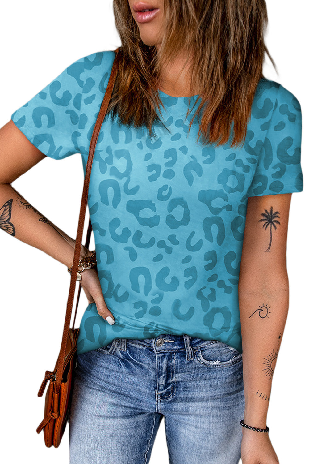 Leopard Round Neck Tee - Kawaii Stop - Chic Style, Comfortable, Easy Care, Everyday Wear, Fierce Fashion, Glamorous Look, Leopard Round Neck Tee, No Sheer, Ship From Overseas, Size Guide, Stylish Apparel, SYNZ, T-Shirt, T-Shirts, Tee, Trendy Print, Wild Side, Women's Clothing, Women's Top