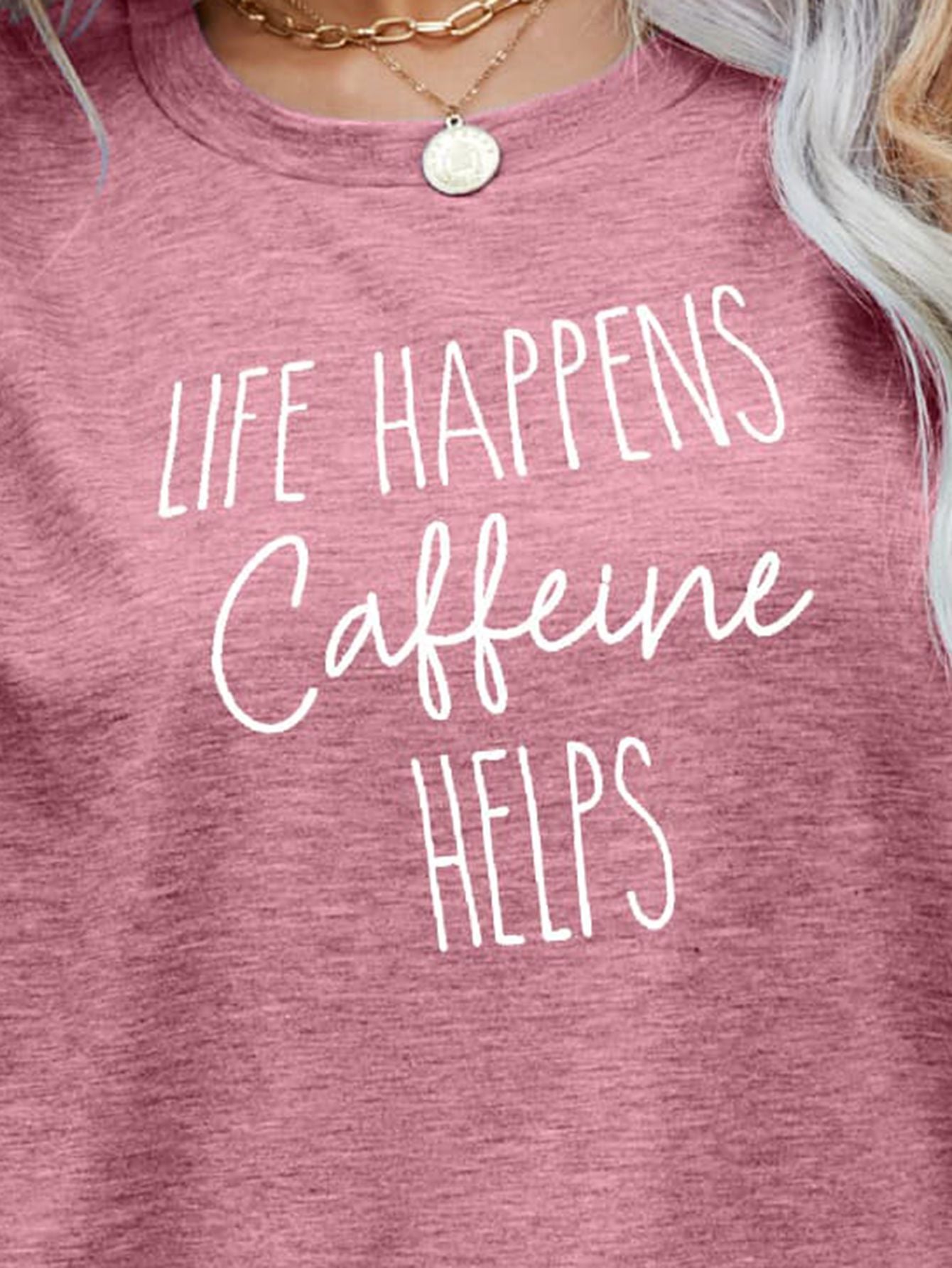 LIFE HAPPENS CAFFEINE HELPS Graphic Tee - Kawaii Stop - Kawaii Shop