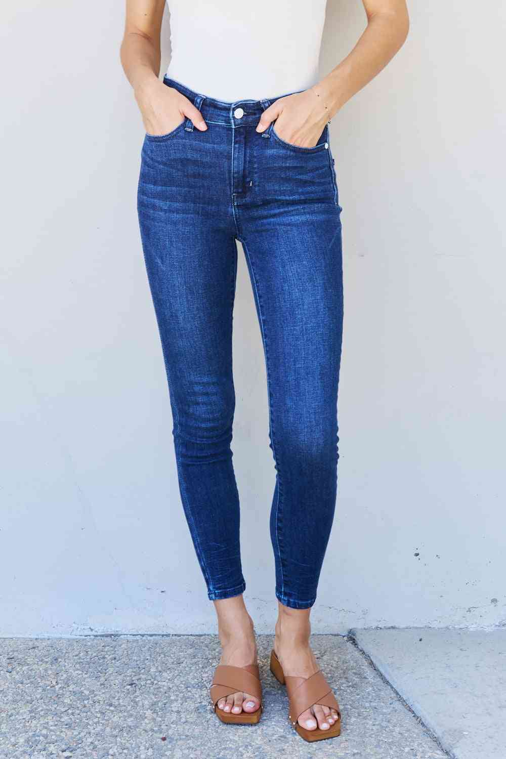 Mid Rise Crinkle Ankle Detail Skinny Jeans