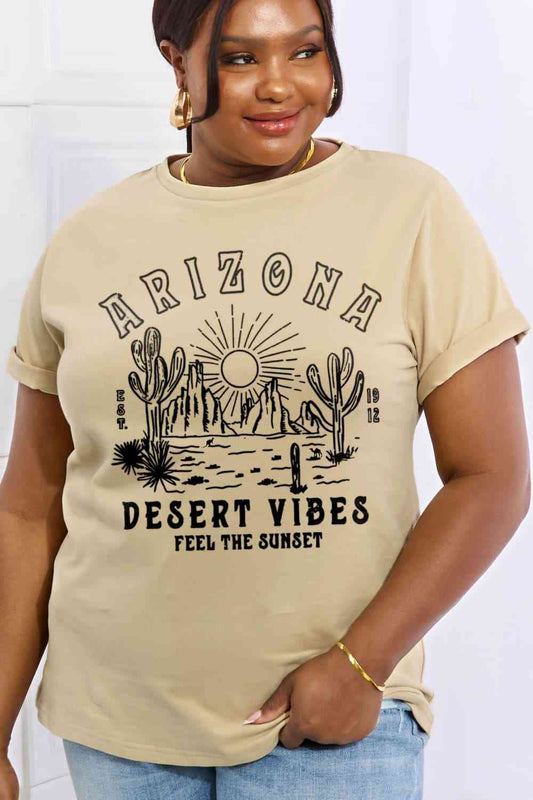 ARIZONA DESERT VIBES FEEL THE SUNSET Graphic Cotton Tee - Kawaii Stop - Adventure Awaits, Casual Style, Comfortable Fit, Cotton Shirt, Desert Vibes, Desert-Inspired Look, Feel the Sunset, Graphic Tee, Hand Wash Only, Long Length, Premium Quality, Round Neck, Ship From Overseas, Short Sleeves, Simply Love, Sunset Graphic, T-Shirt, Wanderlust Fashion, Women's Fashion