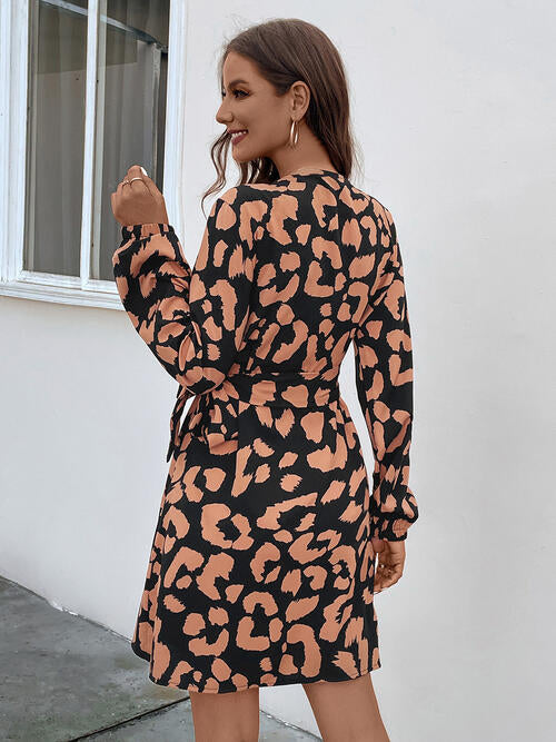 Printed Surplice Long Sleeve Dress - Kawaii Stop - Casual Chic, Chic Dress, Classic Fit, Easy Maintenance, Elegant Style, Fashion Forward, Fashionista's Choice, High-Quality Material, Hundredth, Long Sleeve Dress, Must-Have Dress, Opaque Sheer, Printed Dress, Ship From Overseas, Sophisticated Look, Surplice Neckline, Timeless Design, Trendy Ensemble, Versatile Fashion, Wardrobe Staple