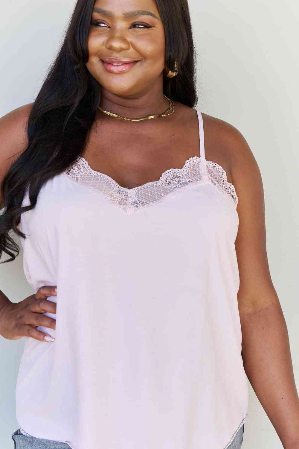 Dainty & Sweet Full Size Lace V-Neck Cami Top