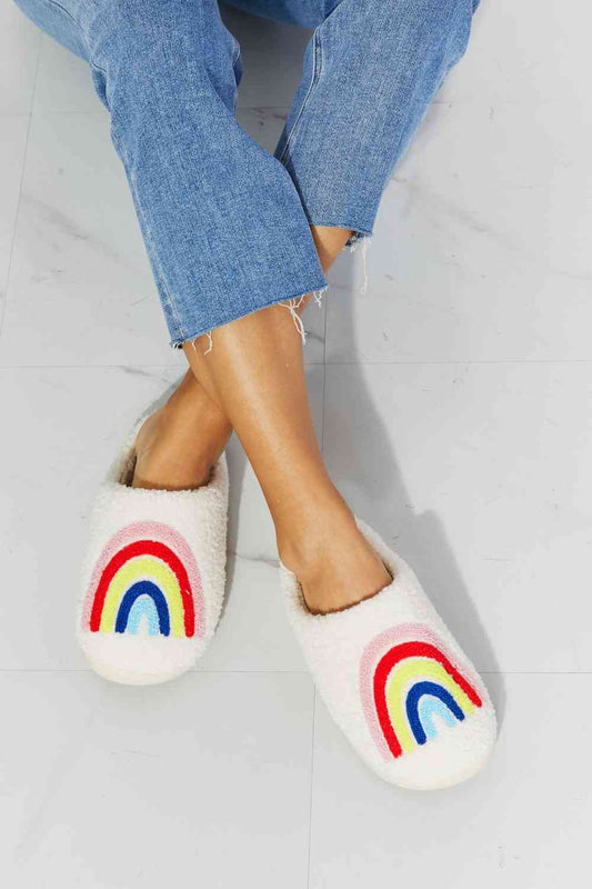 Rainbow Plush Slipper - Kawaii Stop - Colorful Slippers, Comfortable Shoes, Cozy Slippers, Daily Routine, Faux Fur, Good Night's Rest, Home Comfort, Loungewear, Melody, Morning Delight, Plush Footwear, Positive Vibes, Rainbow Design, Relaxation, Round Toe, Rubber Sole, Ship from USA, Slippers, Stay Cozy, US Sizing, Work from Home