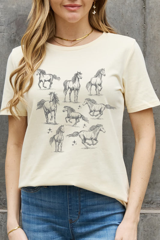 Simply Love Horse Graphic Cotton T-Shirt - Kawaii Stop - Kawaii Shop