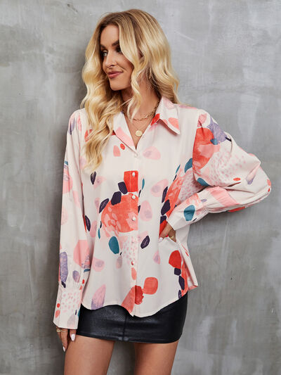 Printed Button Up Lantern Sleeve Shirt - Kawaii Stop - Classic Design, Comfortable Wear, Early Spring Collection, Everyday Chic, Fashion Forward, Lantern Sleeves, LT&SB, Luxurious Feel, Opaque Material, Polished Look, Printed Button Up Shirt, Ship From Overseas, Shipping delay January 31 - February 17, Statement Attire, Stylish Apparel, Timeless Elegance, Versatile Top, Women's Fashion