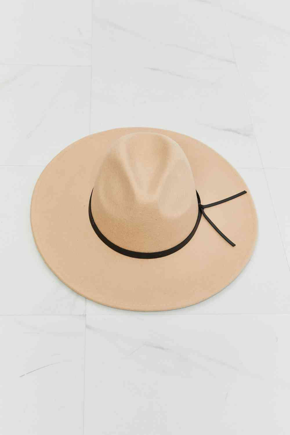 Make It Work Fedora Hat - Kawaii Stop - Adjustable Straps, Beige Color, Chic and Sophisticated, Fame Accessories, Faux Leather Knot, Fedora Hat, Imported Quality, Modern Twist, Ship from USA, Stylish Headwear, Timeless Elegance, Versatile Fashion, Wool PU Blend